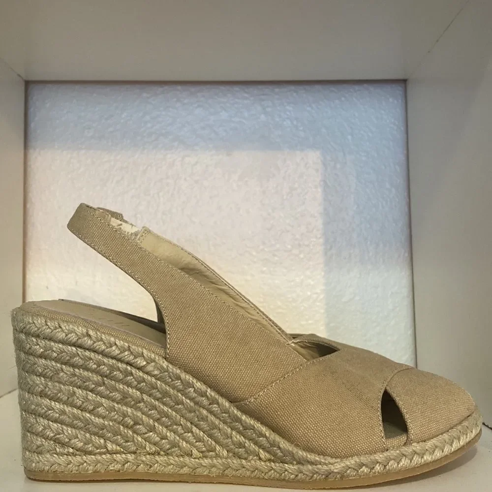 J Jill Womens Wedge Espadrille Slingback Open Toe Tan Sandals